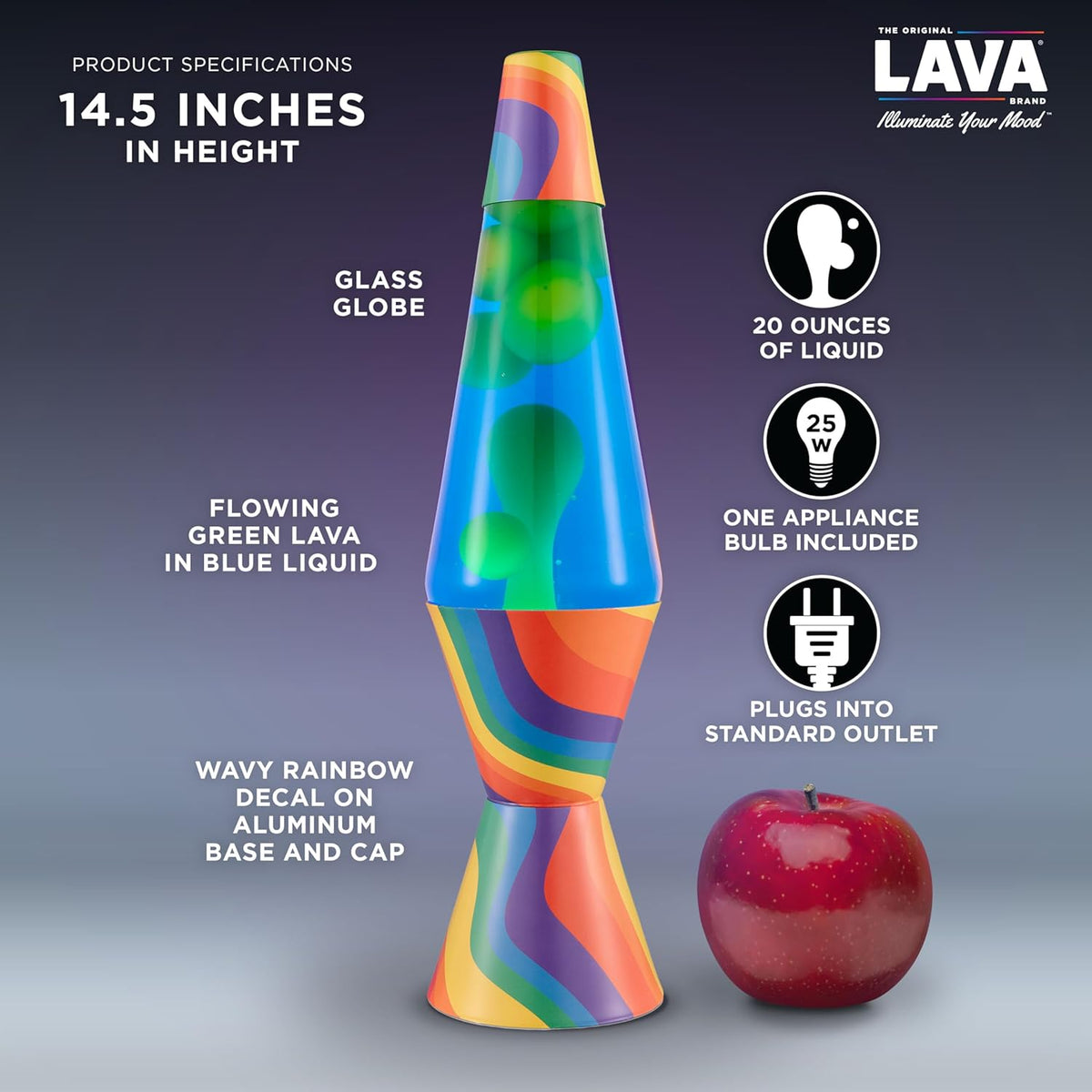Lava the Original Lamp - 14.5" Warped Rainbow – Classic Liquid Motion Lamp - Yellow Wax and Blue Liquid - Item #2713 (Amazon Exclusive)