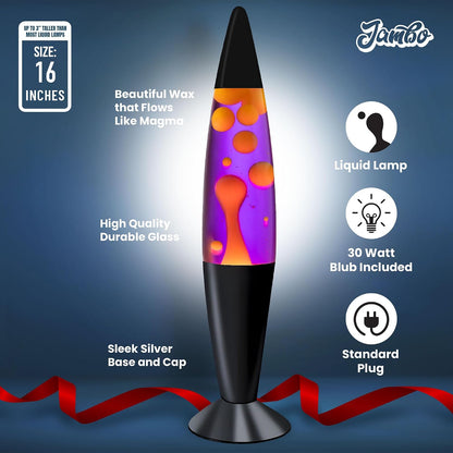 16" Beautiful Lamp- Purple with Yellow/Orange Wax, Relaxing Liquid Lamp for Living Room Office Bedroom Adults Teens Kids, Magma Light, Night Light Nightlight, Home Decor
