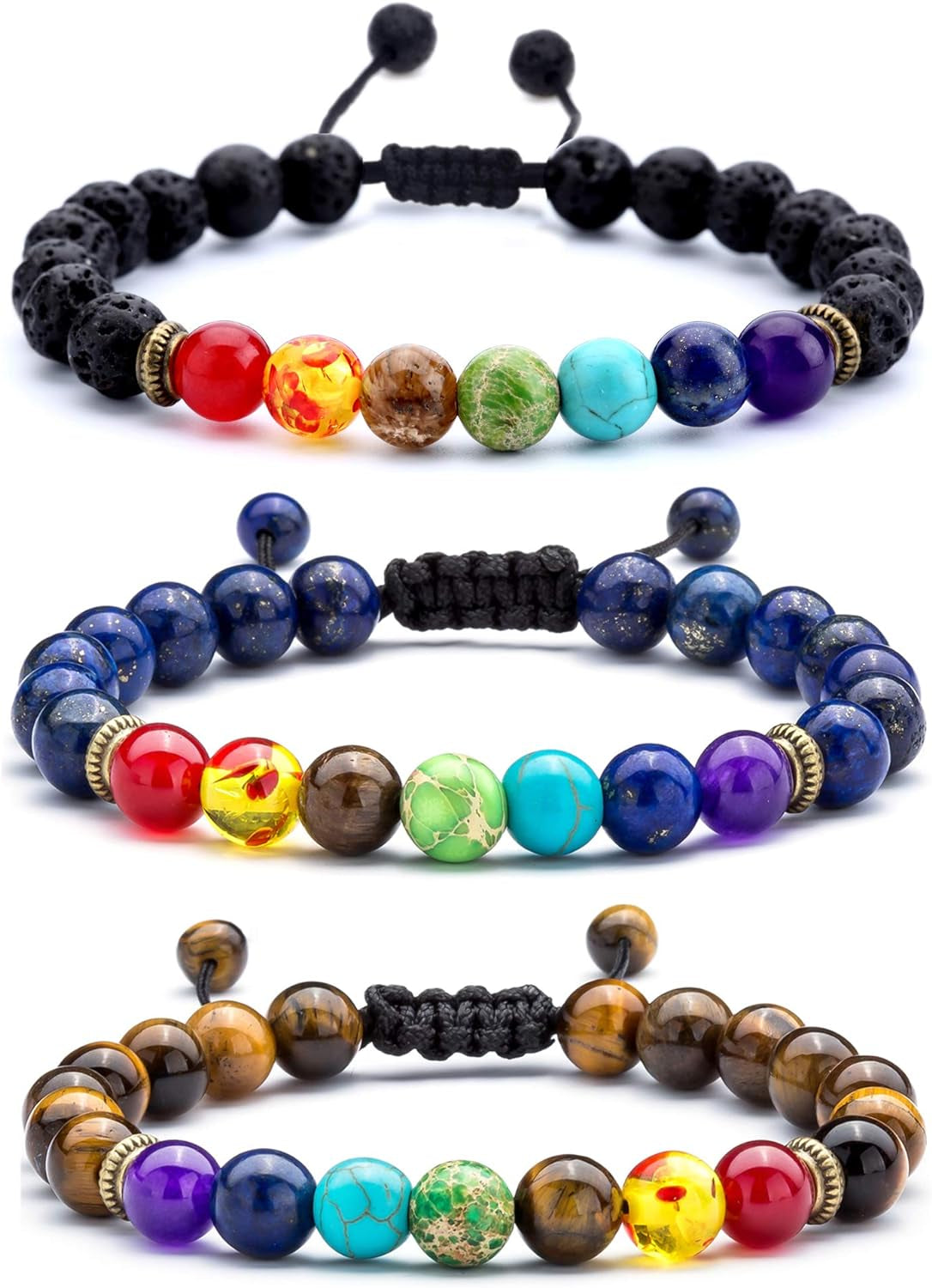 Men Women 8Mm Lava Rock Beads Chakra Bracelet