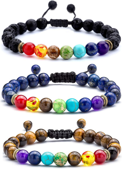 Men Women 8Mm Lava Rock Beads Chakra Bracelet