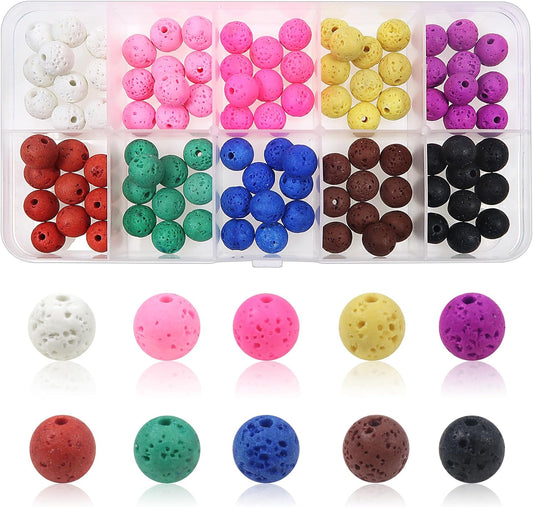 TOAOB 100Pcs Lava Beads Colorful Natural Volcanic Stone Chakra Beads Bulk 8Mm Rock Stone Gemstone round Loose Gemstone Spacer Beads for Essential Oil Diffuser DIY Crafts Decoration Bracelets