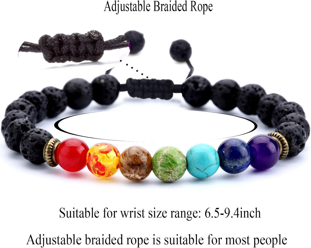 Men Women 8Mm Lava Rock Beads Chakra Bracelet