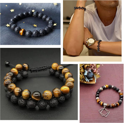 Mala Yoga Men Bracelet Making Kit Lava Rock Tiger Eye Beads