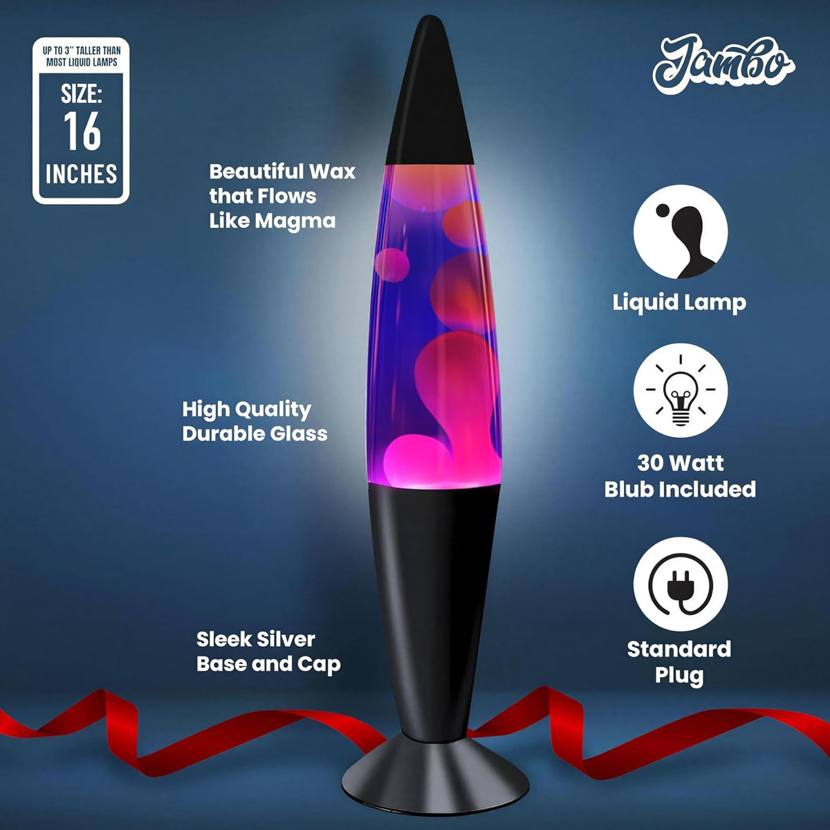 16" Beautiful Lamp- Blue with Purple Wax, Relaxing Liquid Lamp for Living Room Office Bedroom Adults Teens Kids, Magma Light, Night Light Nightlight, Home Decor