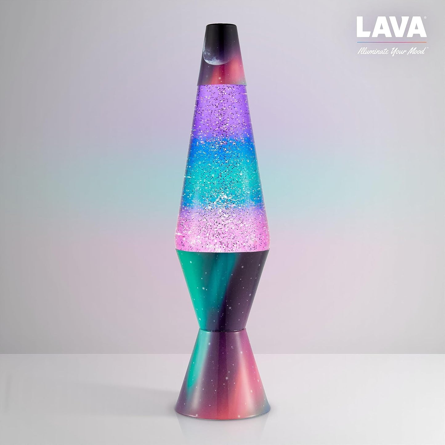 Lava® Lamp - 14.5" Polar Glimmer - the Original Motion Light - Silver Glitter, Multicolor Base and Globe - Item #2048 (Amazon Exclusive)