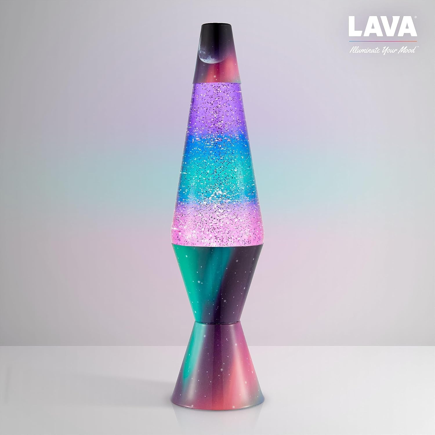 Lava® Lamp - 14.5" Polar Glimmer - the Original Motion Light - Silver Glitter, Multicolor Base and Globe - Item #2048 (Amazon Exclusive)