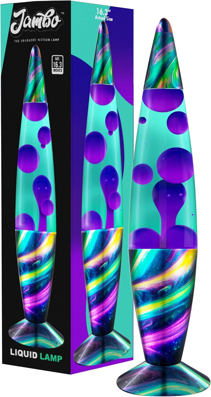 16" Beautiful Lamp- Teal with Purple Wax- Neon Twilight, Relaxing Liquid Light, Night Light Nightlight, Home Decor Living Room Office Bedroom Lamp for Adults Teens Kids, Magma Motion