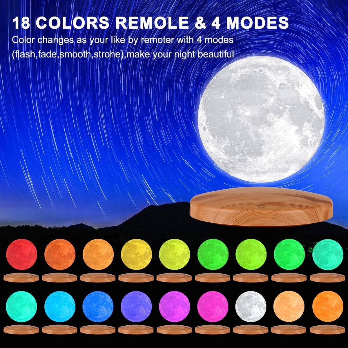 Levitating Moon Lamp Galaxy Lamp 6 Inch 18 Colors LED 3D Moon Light, Remote & Touch Control Lava Lamp Moon Night Light Gifts for Girls Boys Kids Women Birthday