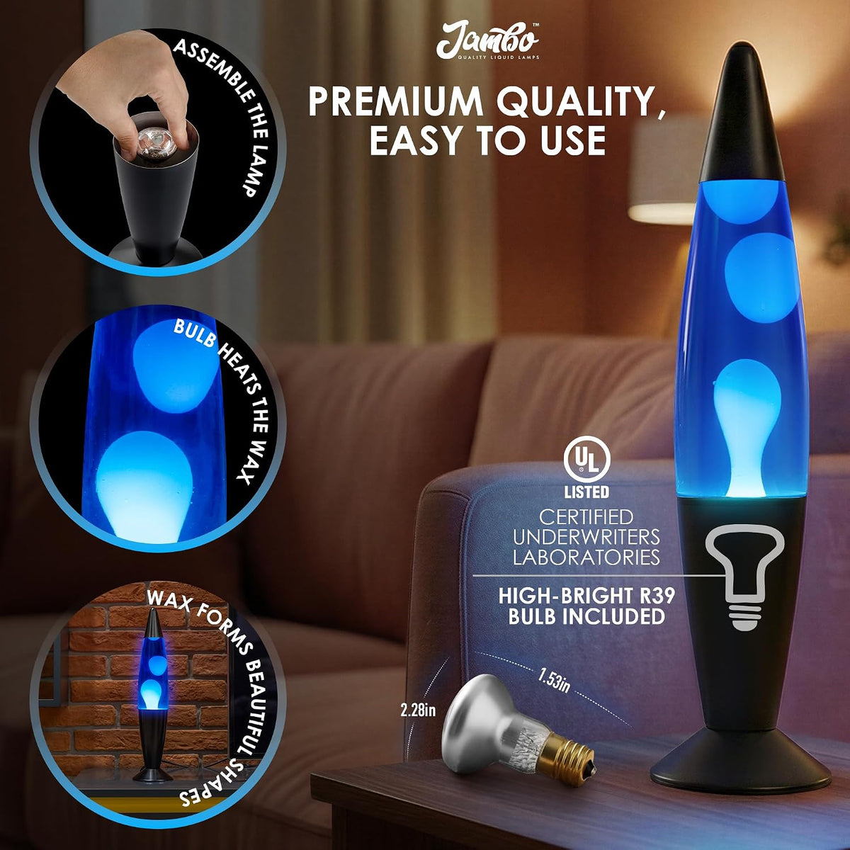 16" Beautiful Lamp- Blue with White/Blue Wax, Relaxing Liquid Lamp for Living Room Office Bedroom Adults Teens Kids, Magma Light, Night Light Nightlight, Home Decor