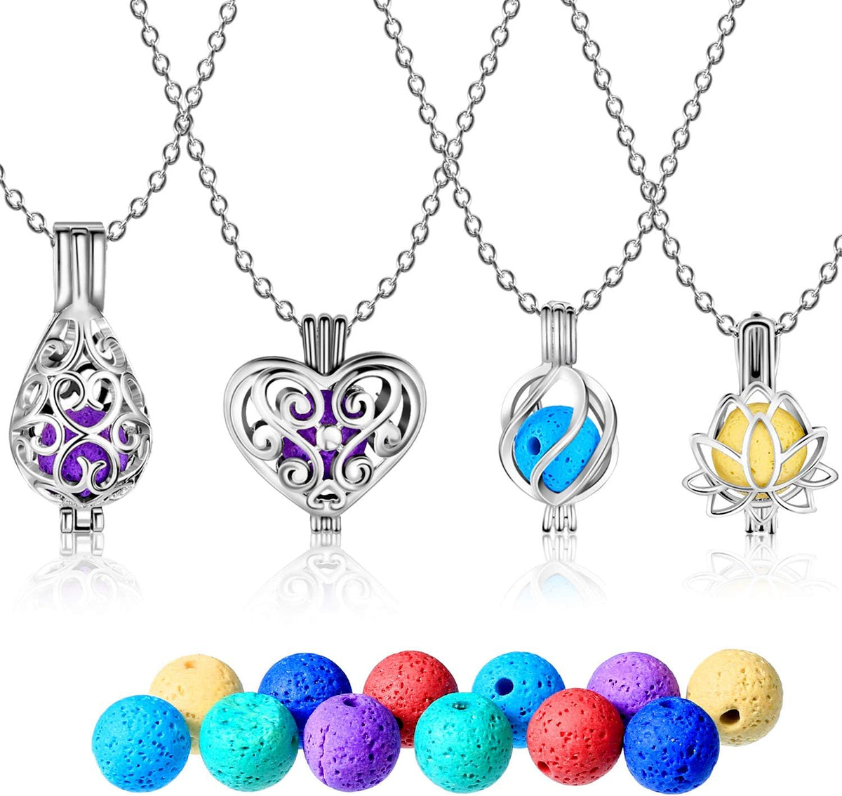 4 Pcs Aromatherapy Essential Oil Diffuser Necklace Gift for Women