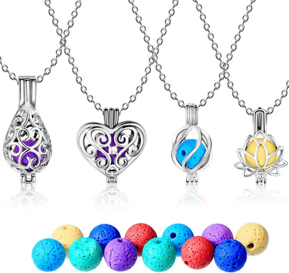 4 Pcs Aromatherapy Essential Oil Diffuser Necklace Gift for Women