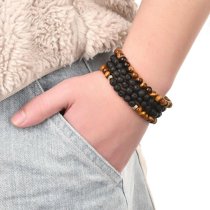 Mala Yoga Men Bracelet Making Kit Lava Rock Tiger Eye Beads
