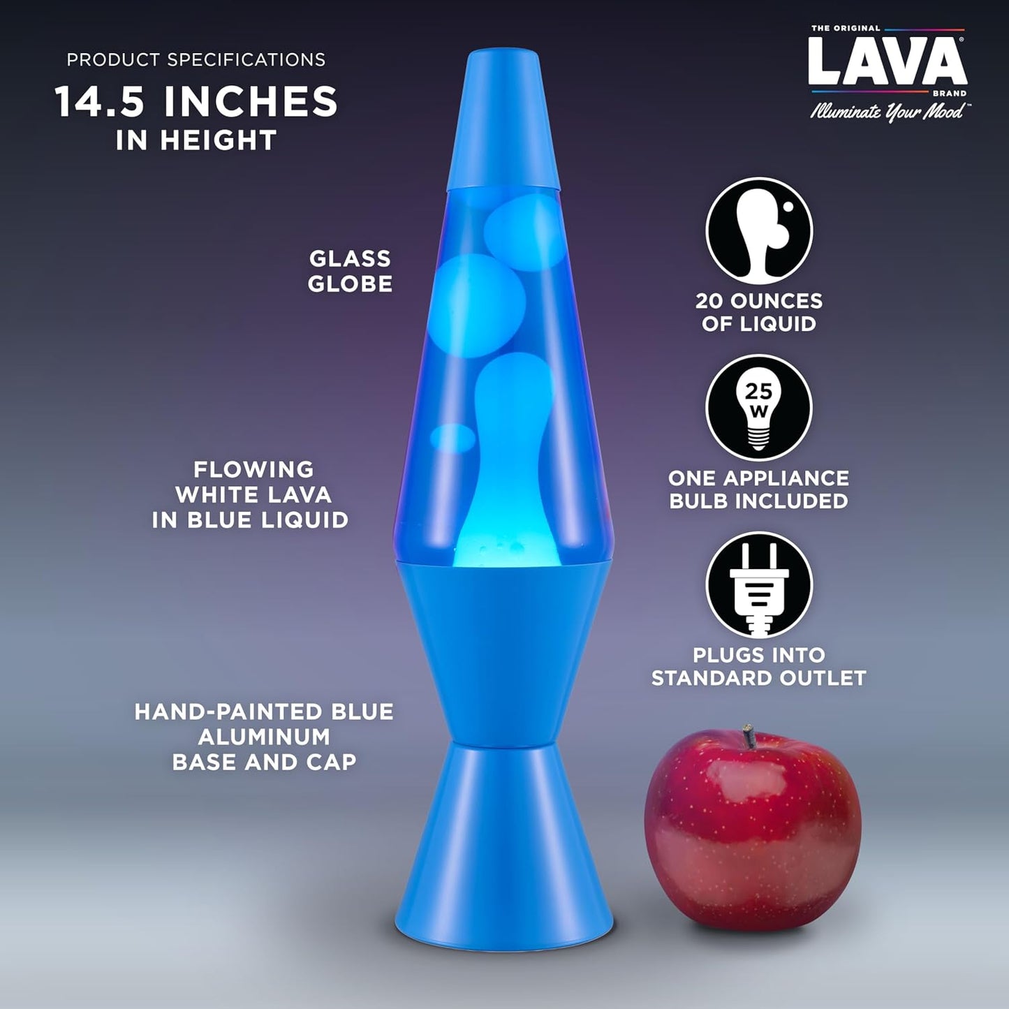 Lava the Original Lamp - New 14.5" Cerulean Blue – Classic Liquid Motion Lamp - White Wax and Blue Liquid - Item #2362 (Amazon Exclusive)