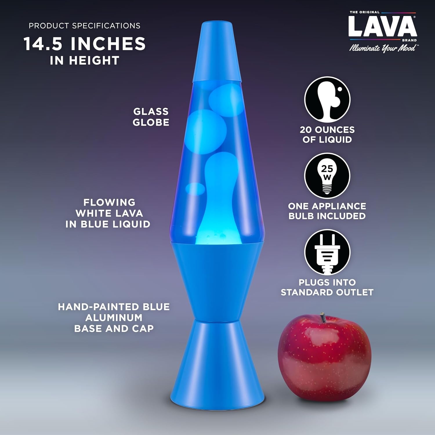 Lava the Original Lamp - New 14.5" Cerulean Blue – Classic Liquid Motion Lamp - White Wax and Blue Liquid - Item #2362 (Amazon Exclusive)