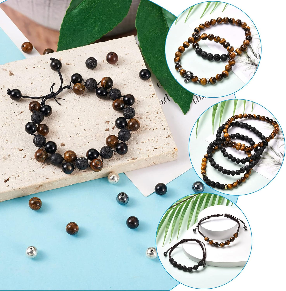 Mala Yoga Men Bracelet Making Kit Lava Rock Tiger Eye Beads