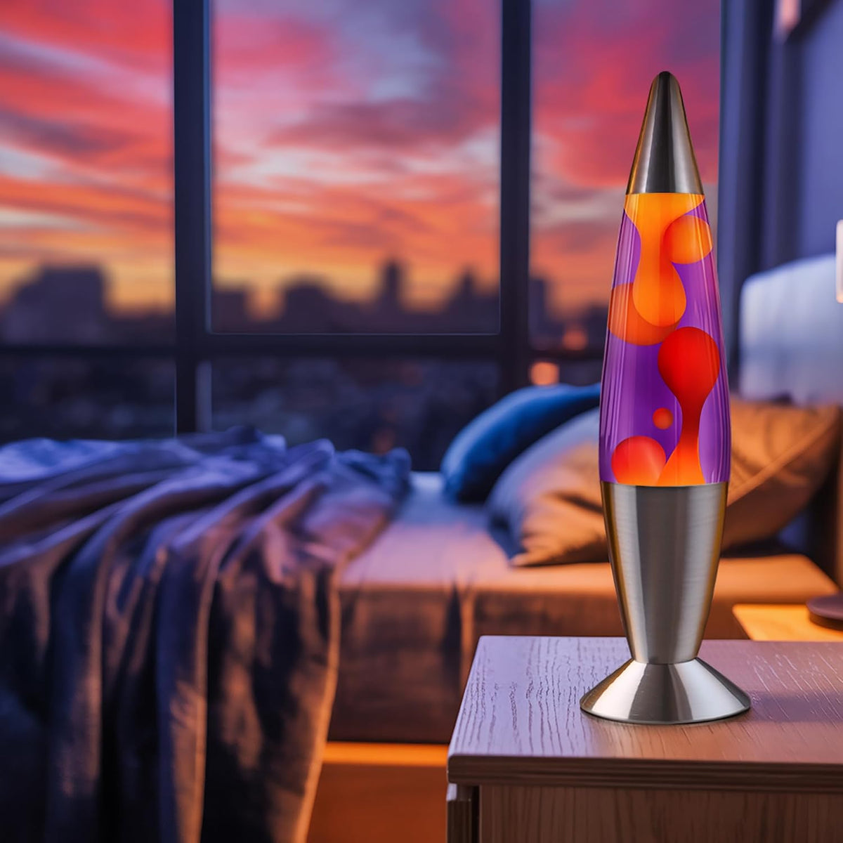 16" Beautiful Lamp- Purple with Yellow/Orange Wax, Relaxing Liquid Light, Night Light Nightlight, Home Decor Living Room Office Bedroom Lamp for Adults Teens Kids Magma Motion