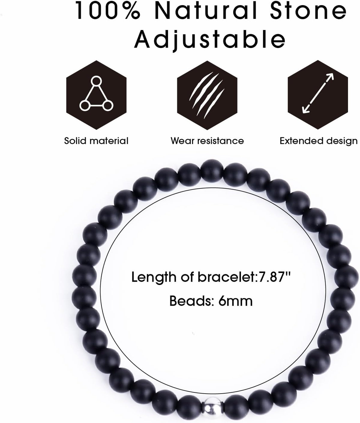 Black Beaded Bracelets for Men Boys: 6Mm Obsidian Onyx Lava Beads Mens Bracelet Set Mens Jewelry - Cool Anniversary Valentines Fathers Birthday Gifts for Him Boyfriend Husband Man Son Dad