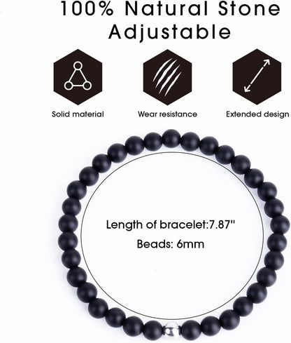 Black Beaded Bracelets for Men Boys: 6Mm Obsidian Onyx Lava Beads Mens Bracelet Set Mens Jewelry - Cool Anniversary Valentines Fathers Birthday Gifts for Him Boyfriend Husband Man Son Dad