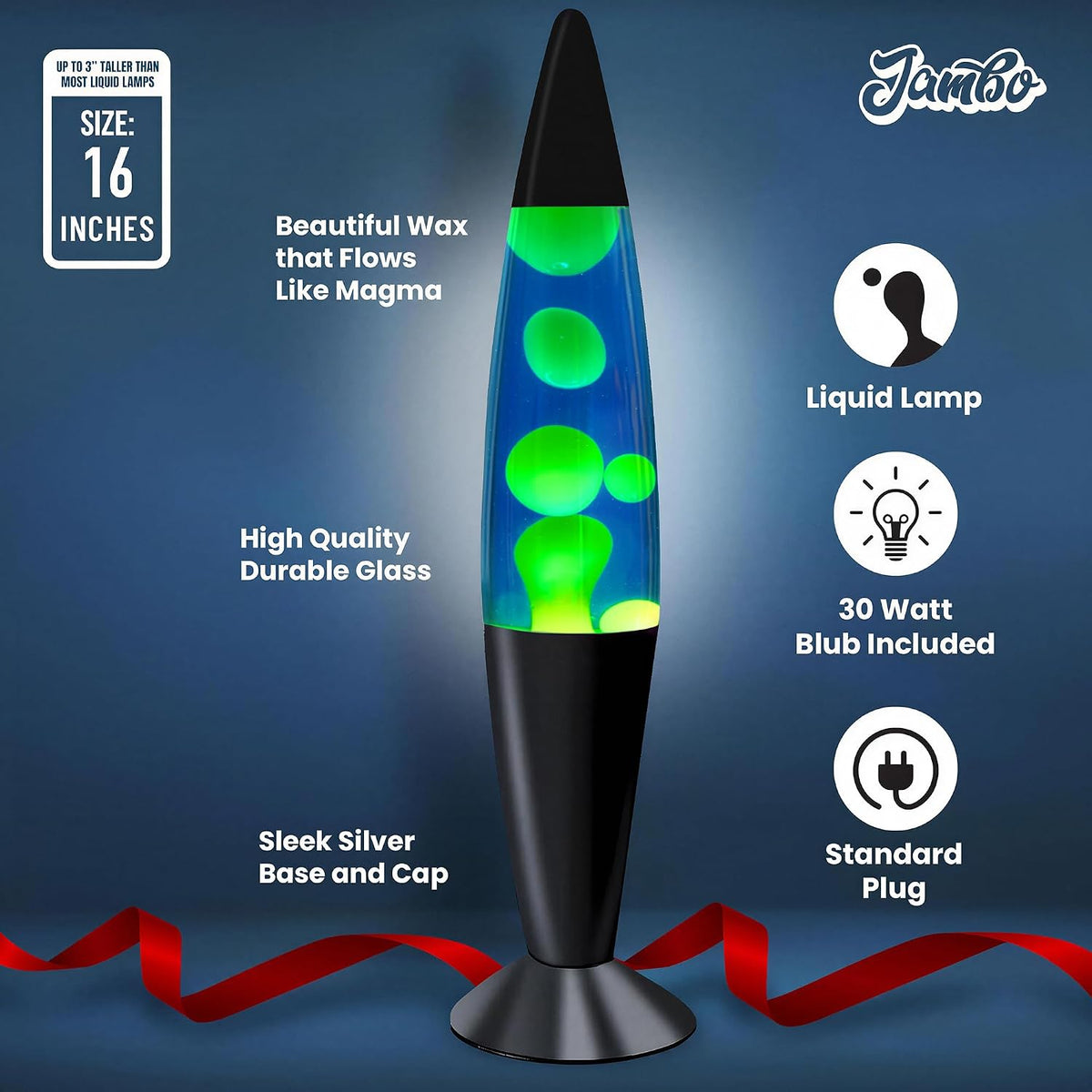 16" Beautiful Lamp- Blue with Yellow/Green Wax, Relaxing Liquid Lamp for Living Room Office Bedroom Adults Teens Kids, Magma Light, Night Light Nightlight, Home Decor